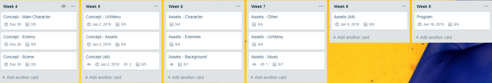 Week 4-9 plan